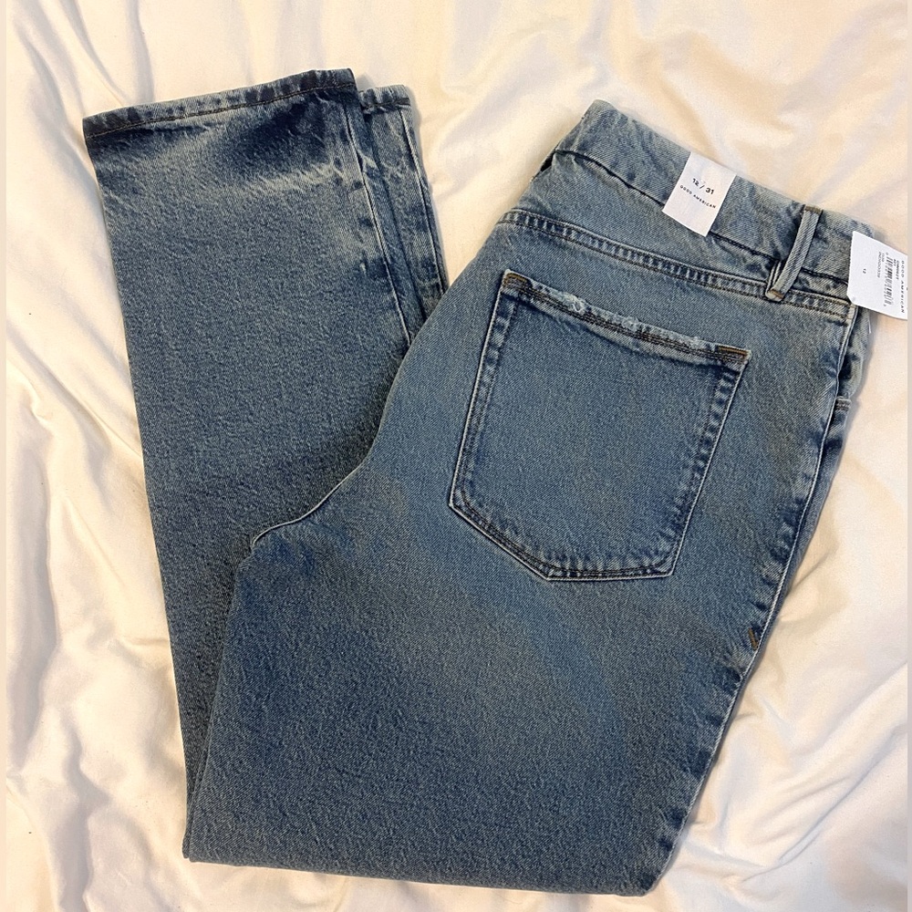 NWT Good American The Weekender Indigo Jeans, size 12